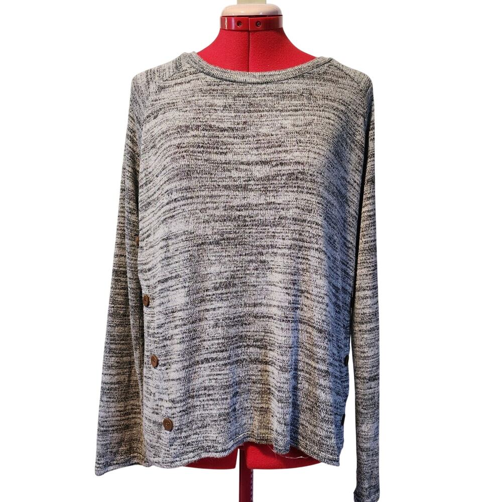 MINE Gray Black Blend Long Sleeve Sweater with Button Accents Size XL